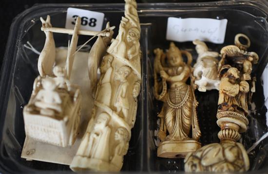 6 carved bone & ivory figures